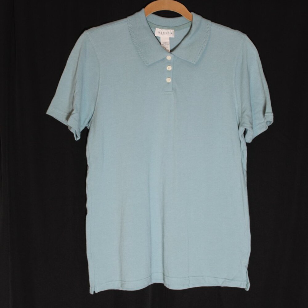 Ladies Polo Shirt Sage Green Cute Collar Small NEW